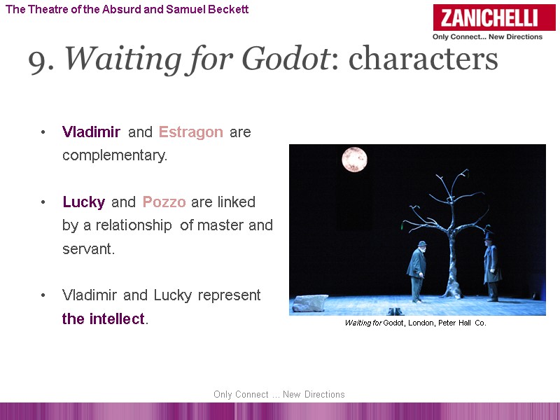 Vladimir and Estragon are complementary.  Lucky and Pozzo are linked by a relationship